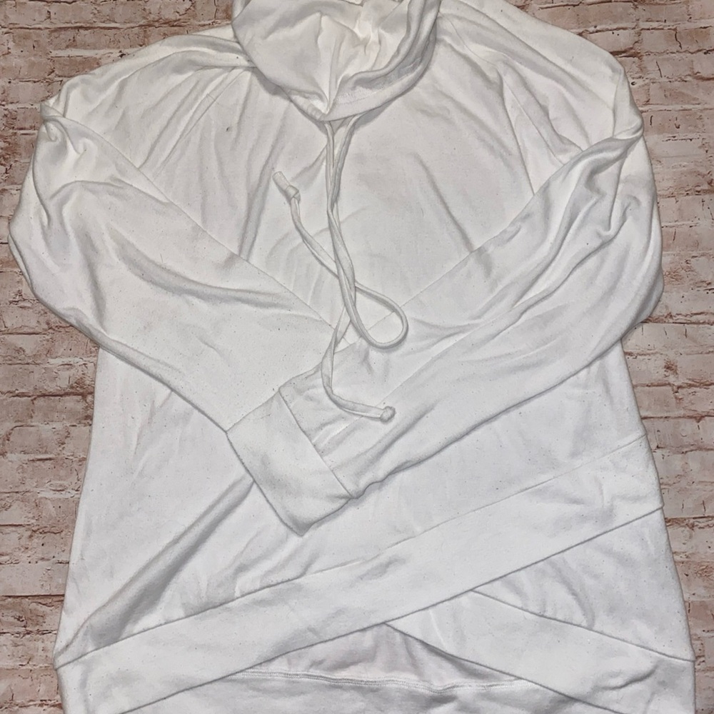 White Drawstring Cowl Neck Tunic Top Lightweight XL